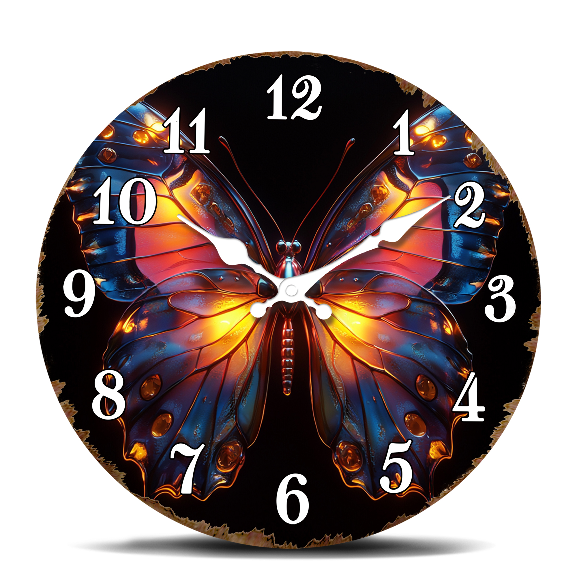 Resin Art Wall Clock - Glowing Butterfly with Fiery Hues Wall