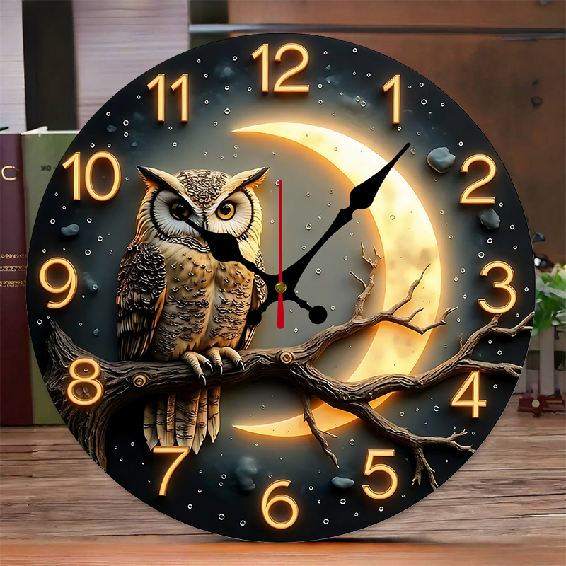 Resin Art Wall Clock - Moonlight Night Wooden Round Silent Hanging
