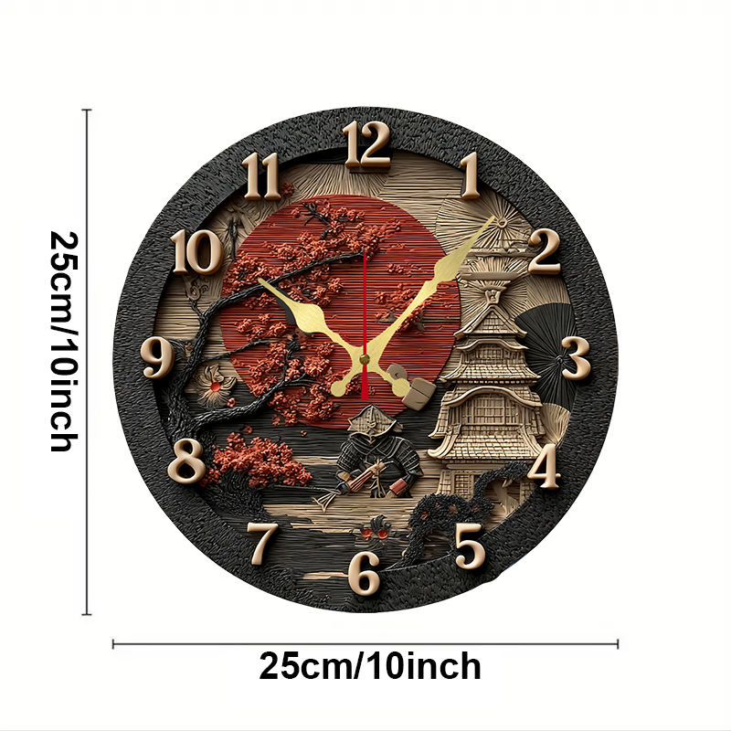 Samurai Themed Wooden Round Si - огляд і ціна Resin Art Wall Clock
