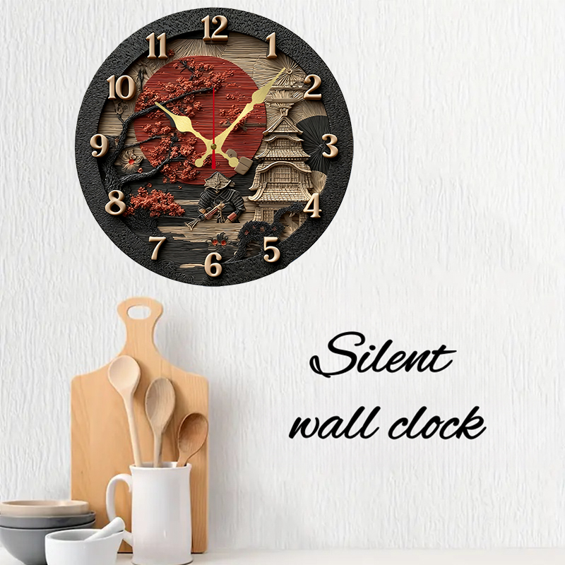 Samurai Themed Wooden Round Si - огляд і ціна Resin Art Wall Clock