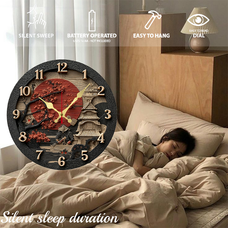 Samurai Themed Wooden Round Si - огляд і ціна Resin Art Wall Clock