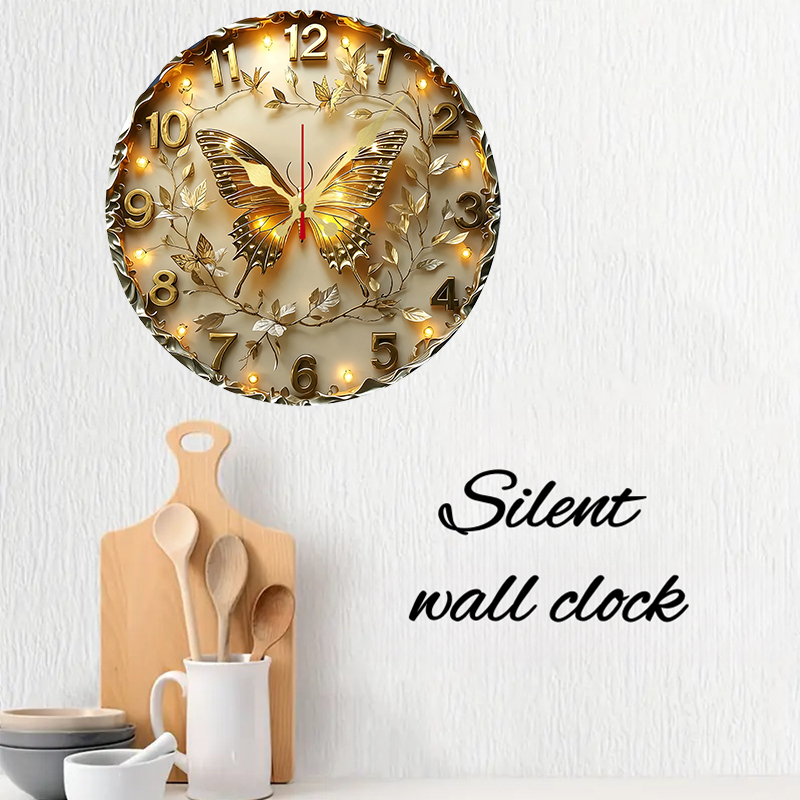 Golden Butterfly Wooden Round  - огляд і ціна Resin Art Wall Clock