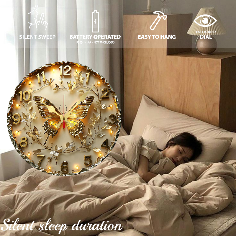 Golden Butterfly Wooden Round  - огляд і ціна Resin Art Wall Clock