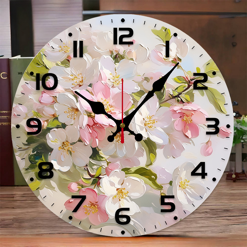 Pink White Flower Wooden Round - огляд і ціна Resin Art Wall Clock
