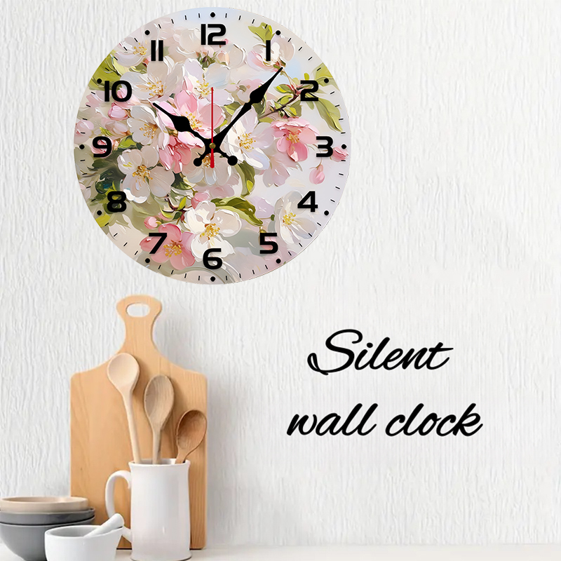 Pink White Flower Wooden Round - огляд і ціна Resin Art Wall Clock