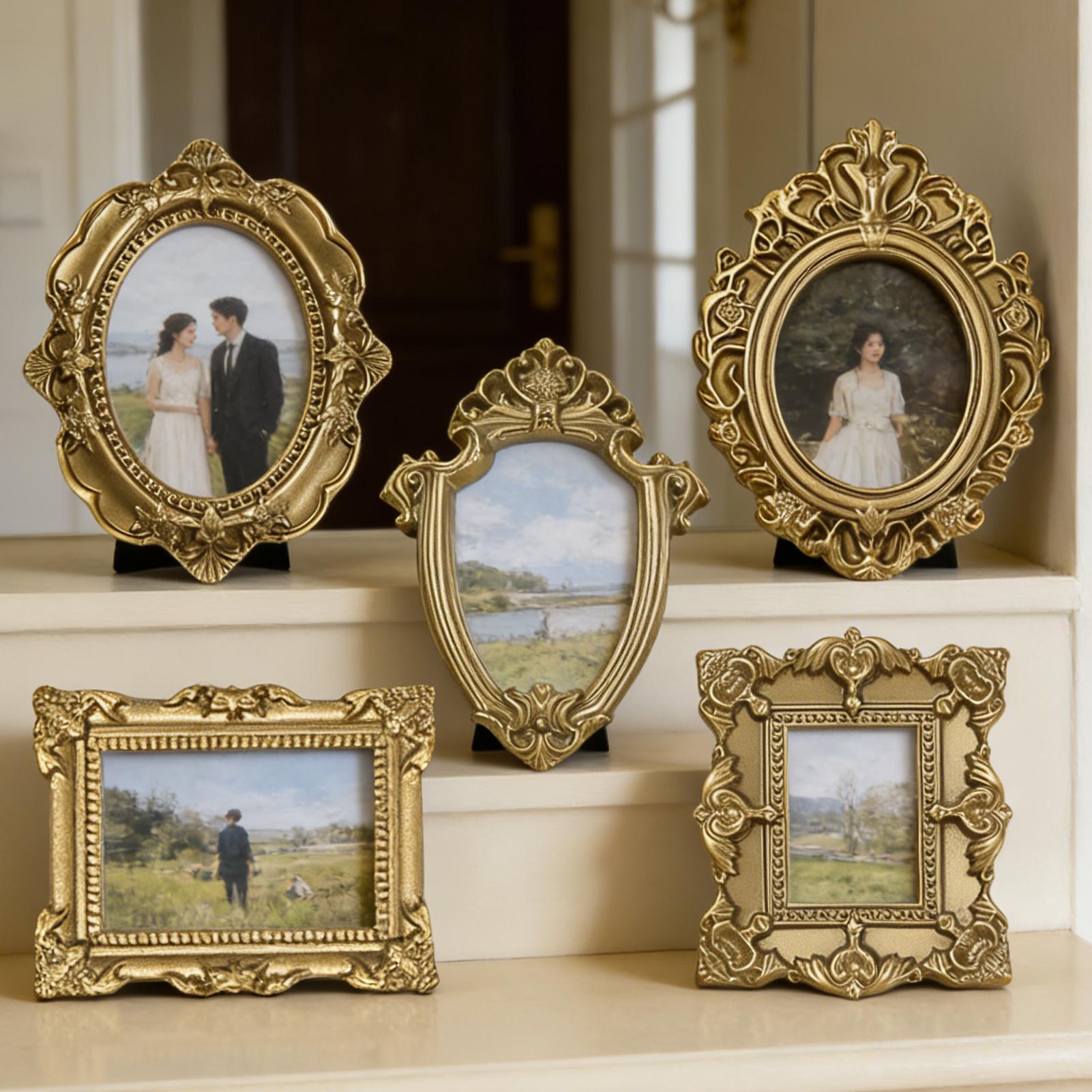 5PCS Gold Vintage Photo Frame  - огляд і ціна Background Resin Art