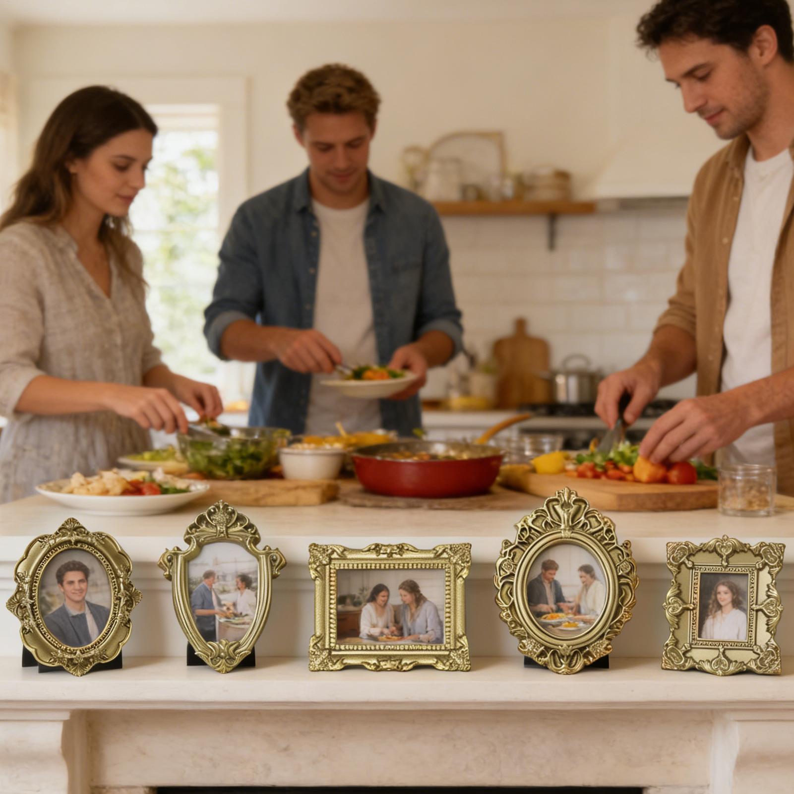 5PCS Gold Vintage Photo Frame  - огляд і ціна Background Resin Art