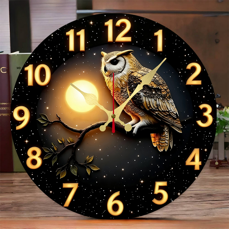 Owl Moonlit Night Wooden Round - огляд і ціна Resin Art Wall Clock