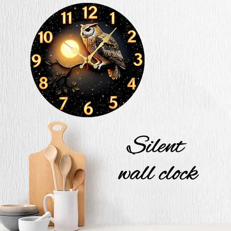 Owl Moonlit Night Wooden Round - огляд і ціна Resin Art Wall Clock