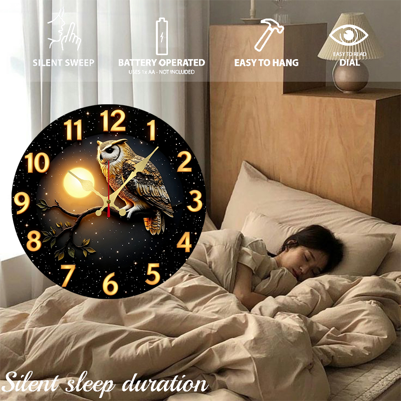 Owl Moonlit Night Wooden Round - огляд і ціна Resin Art Wall Clock