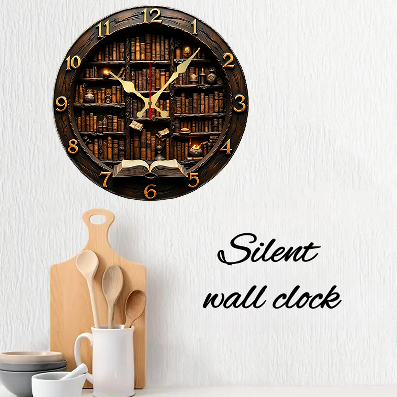 Library Nook Style Wooden Roun - огляд і ціна Resin Art Wall Clock