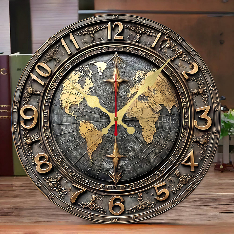 2D Vintage World Map Wooden Ro - огляд і ціна Resin Art Wall Clock
