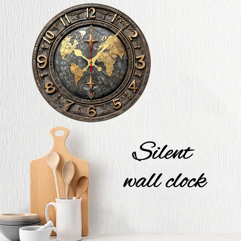 2D Vintage World Map Wooden Ro - огляд і ціна Resin Art Wall Clock