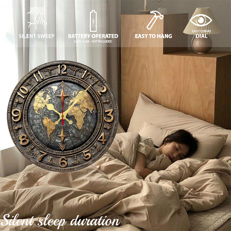 2D Vintage World Map Wooden Ro - огляд і ціна Resin Art Wall Clock