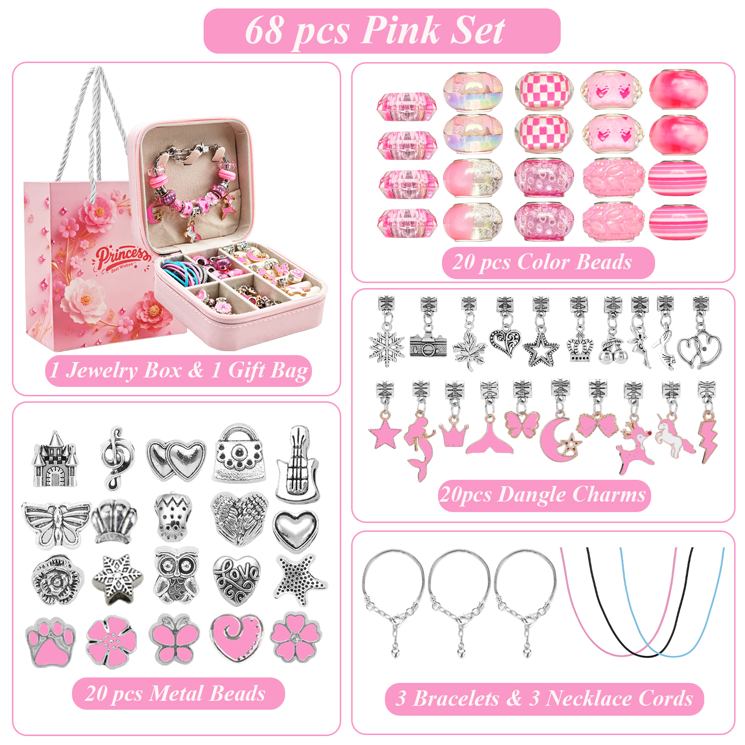 68pcs pink beaded jewelry set, - огляд і ціна Resin Art Case