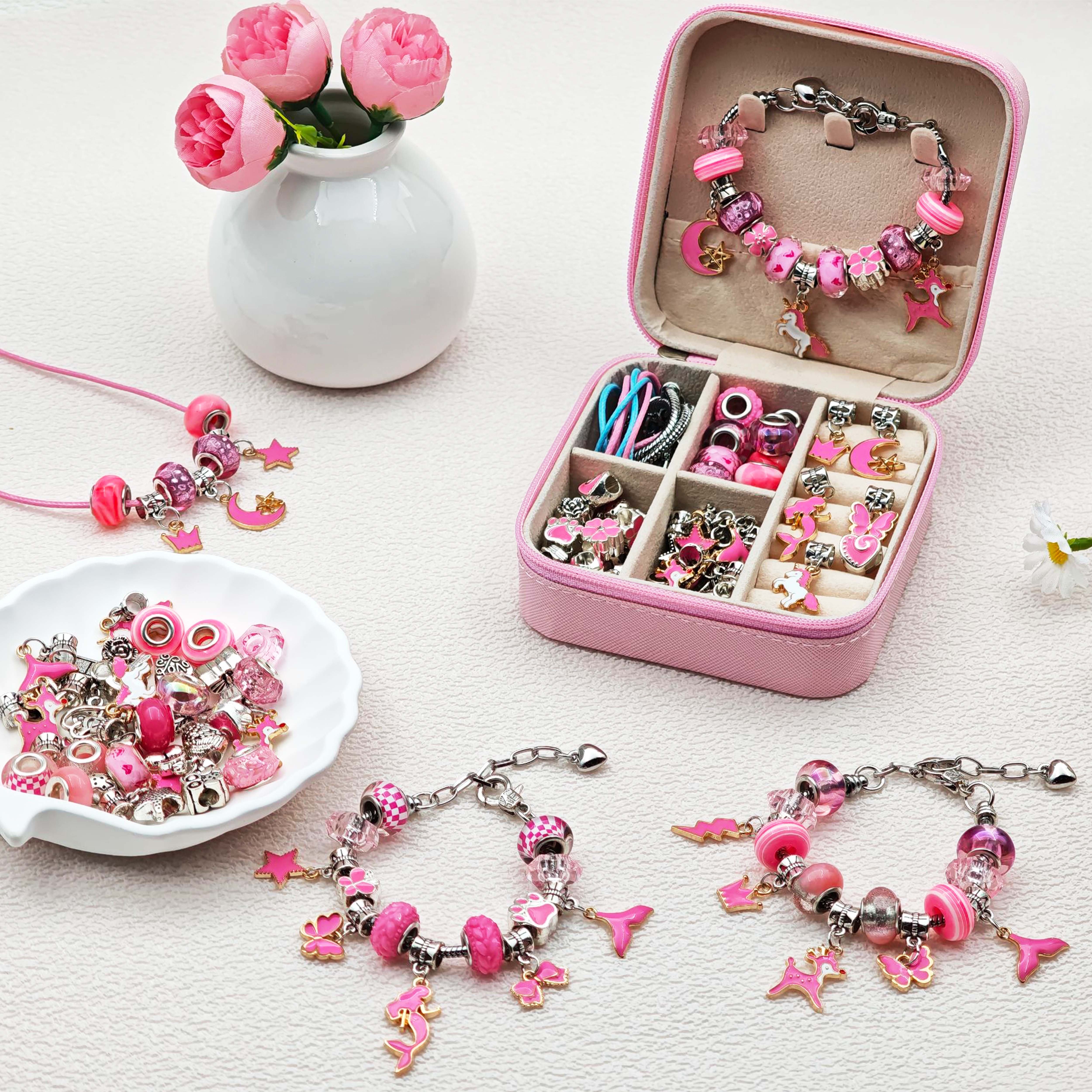 68pcs pink beaded jewelry set, - огляд і ціна Resin Art Case