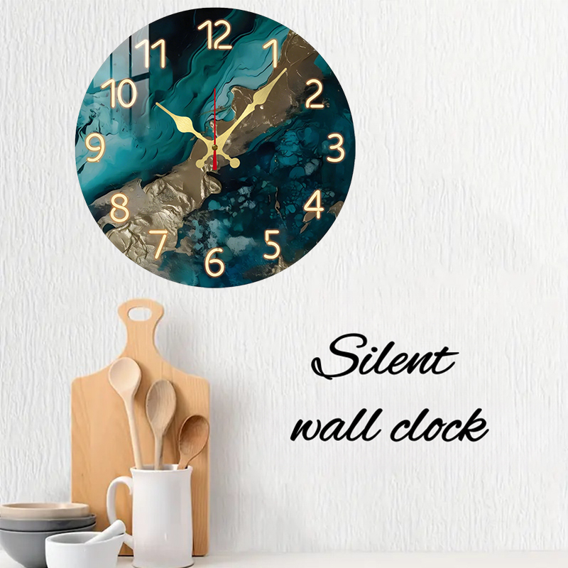 Green Marble Wooden Round Sile - огляд і ціна Resin Art Wall Clock